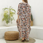 Chicken Painting Pattern Print Silk V-Neck Kaftan Dress