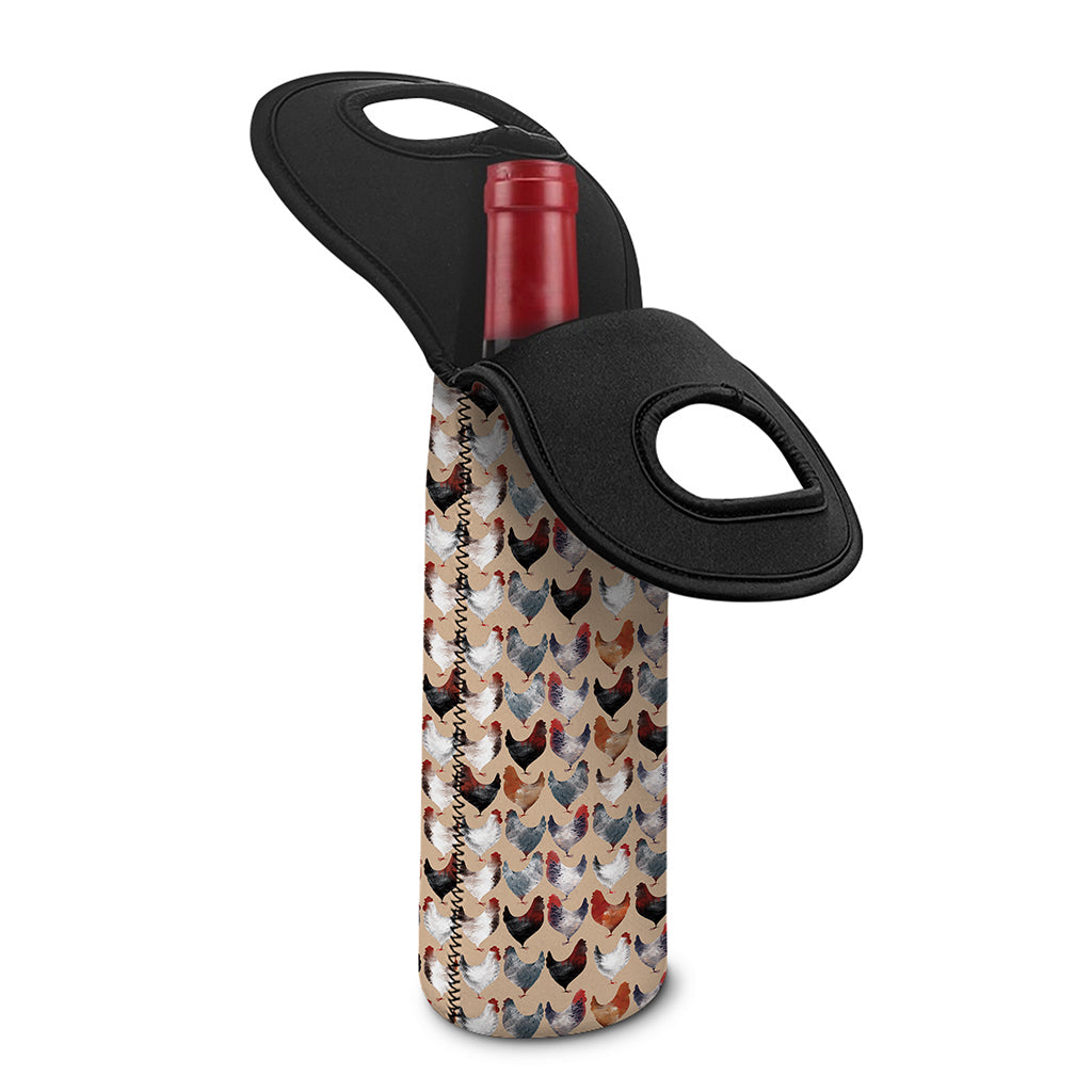 Chicken Painting Pattern Print Single Neoprene Wine Tote