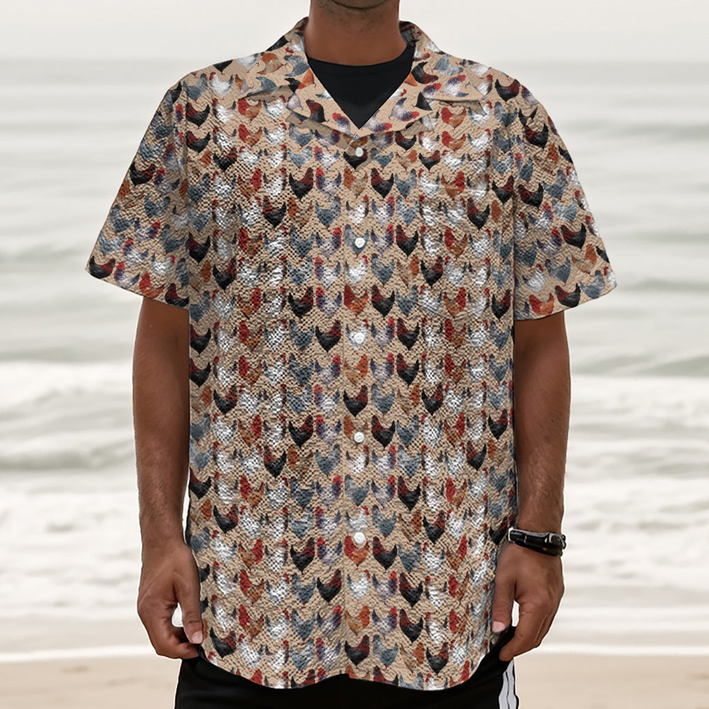 Chicken Painting Pattern Print Textured Short Sleeve Shirt
