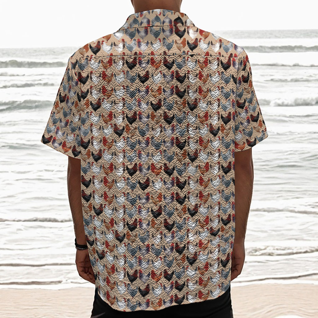 Chicken Painting Pattern Print Textured Short Sleeve Shirt