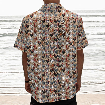 Chicken Painting Pattern Print Textured Short Sleeve Shirt
