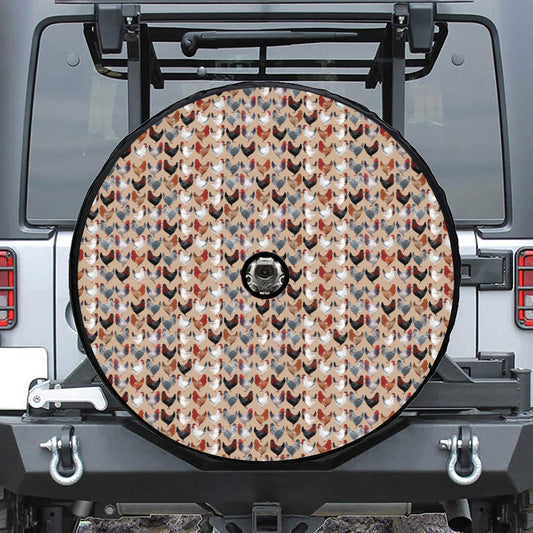 Chicken Painting Pattern Print Tire Cover With Camera Hole