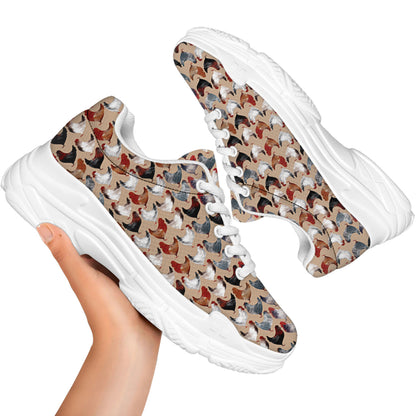 Chicken Painting Pattern Print White Chunky Shoes