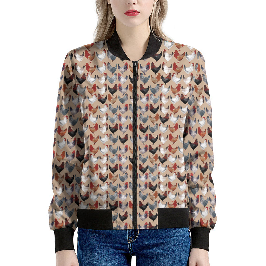 Chicken Painting Pattern Print Women's Bomber Jacket
