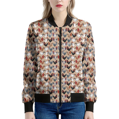 Chicken Painting Pattern Print Women's Bomber Jacket
