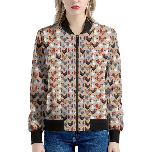 Chicken Painting Pattern Print Women's Bomber Jacket