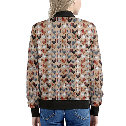 Chicken Painting Pattern Print Women's Bomber Jacket