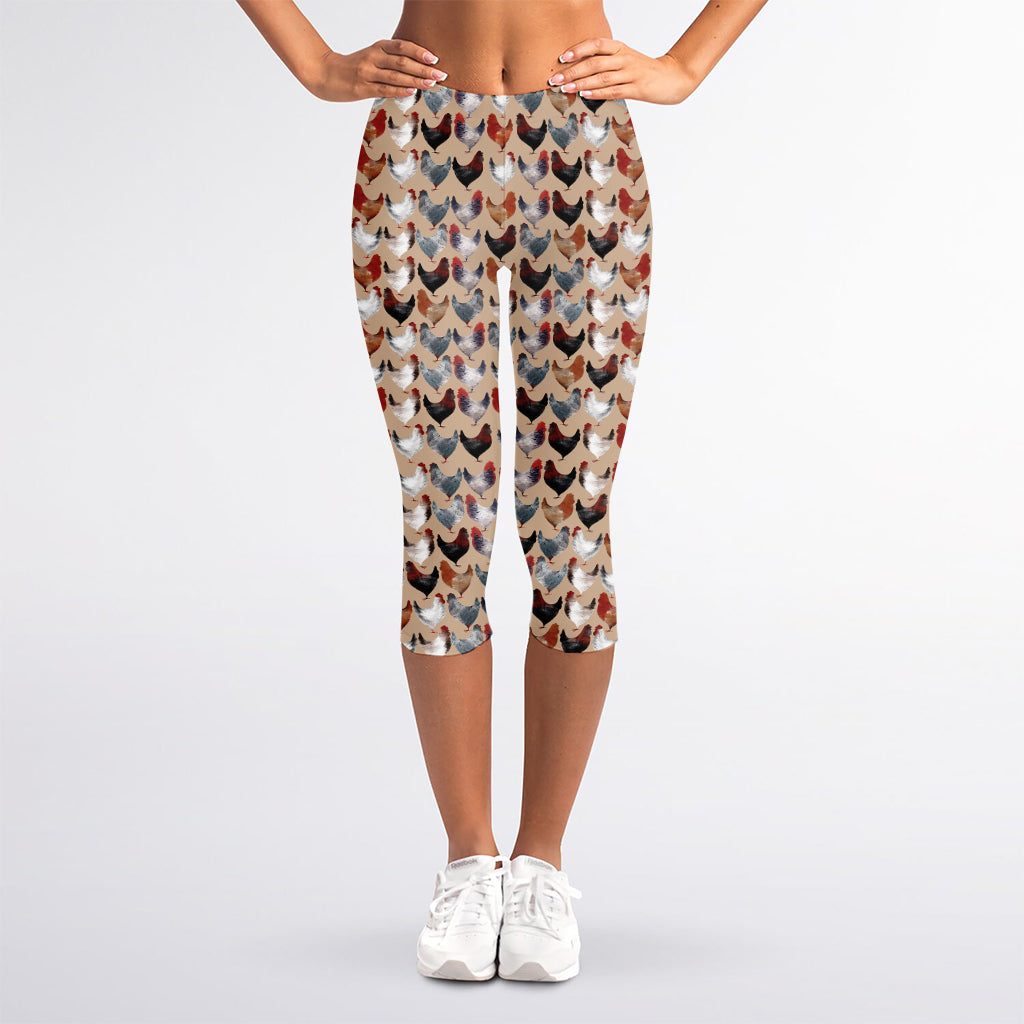 Chicken Painting Pattern Print Women's Capri Leggings