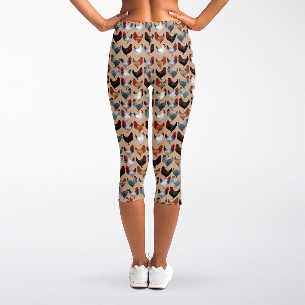 Chicken Painting Pattern Print Women's Capri Leggings