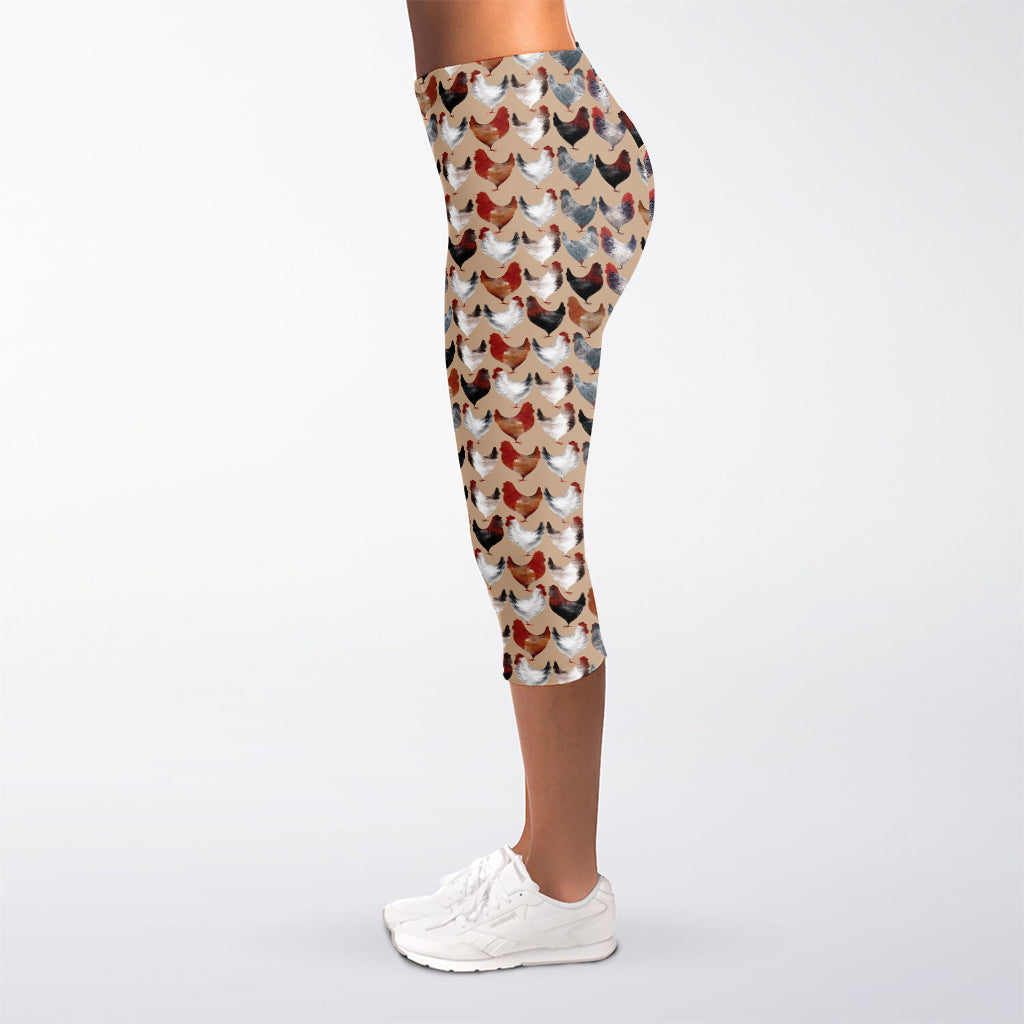 Chicken Painting Pattern Print Women's Capri Leggings