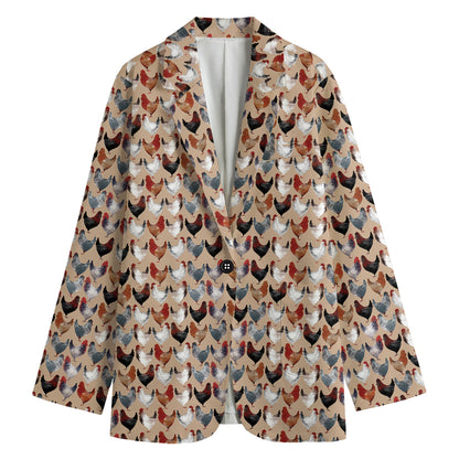 Chicken Painting Pattern Print Women's Cotton Blazer