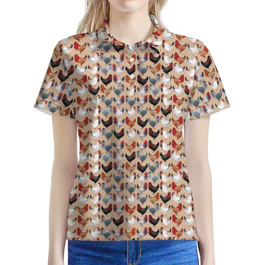 Chicken Painting Pattern Print Women's Polo Shirt