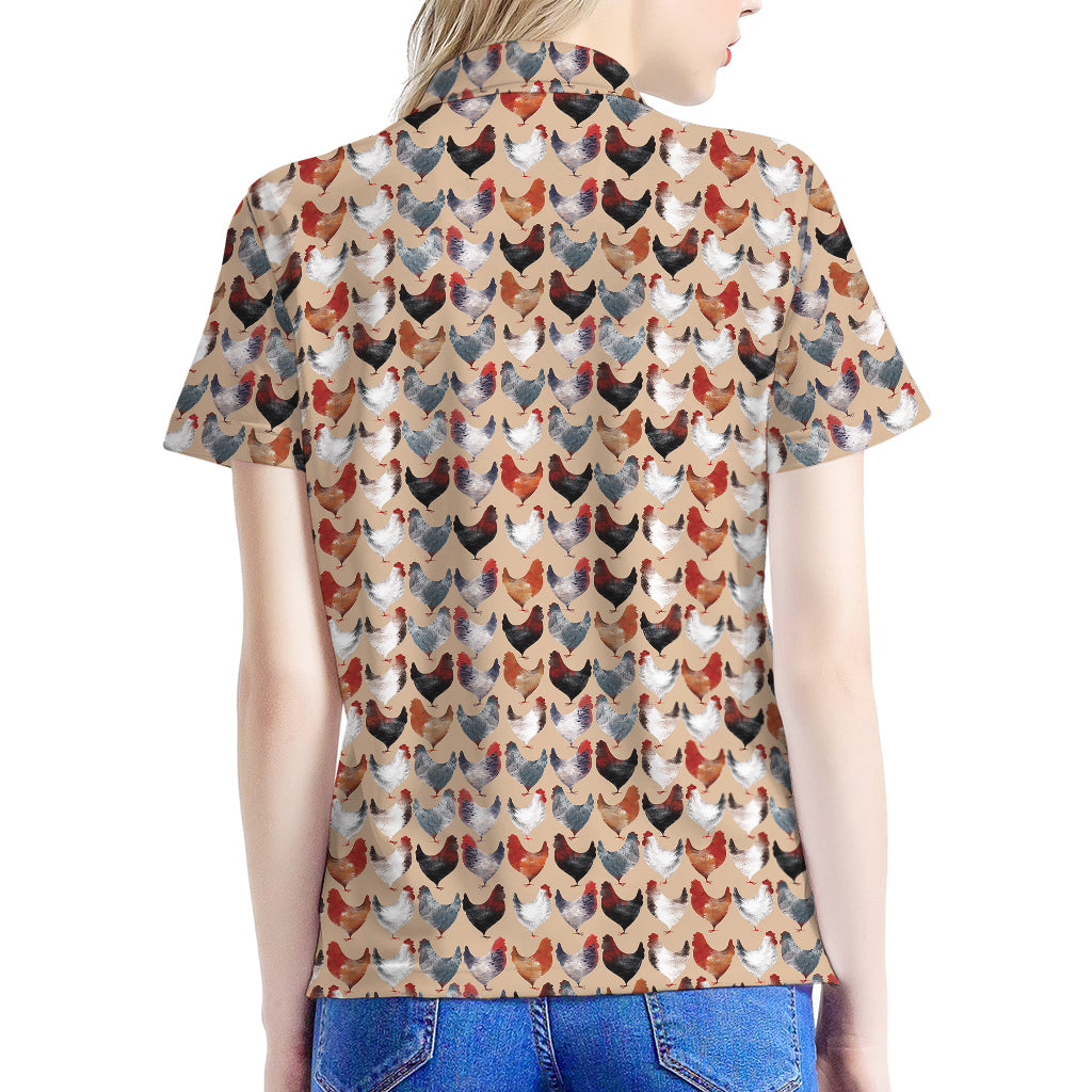 Chicken Painting Pattern Print Women's Polo Shirt