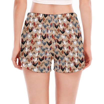 Chicken Painting Pattern Print Women's Split Running Shorts
