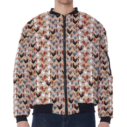 Chicken Painting Pattern Print Zip Sleeve Bomber Jacket