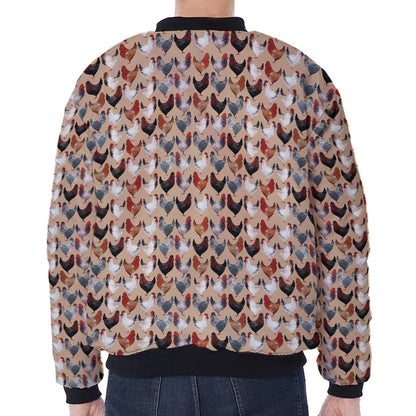 Chicken Painting Pattern Print Zip Sleeve Bomber Jacket