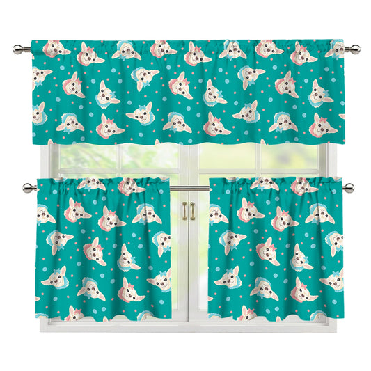 Chihuahua Puppy Pattern Print 3 Piece Kitchen Curtains