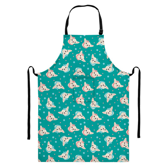Chihuahua Puppy Pattern Print Bib Apron With Pocket