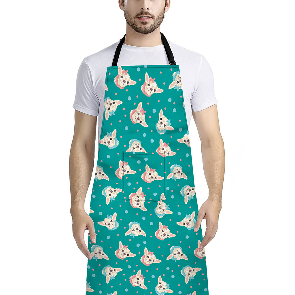 Chihuahua Puppy Pattern Print Bib Apron With Pocket
