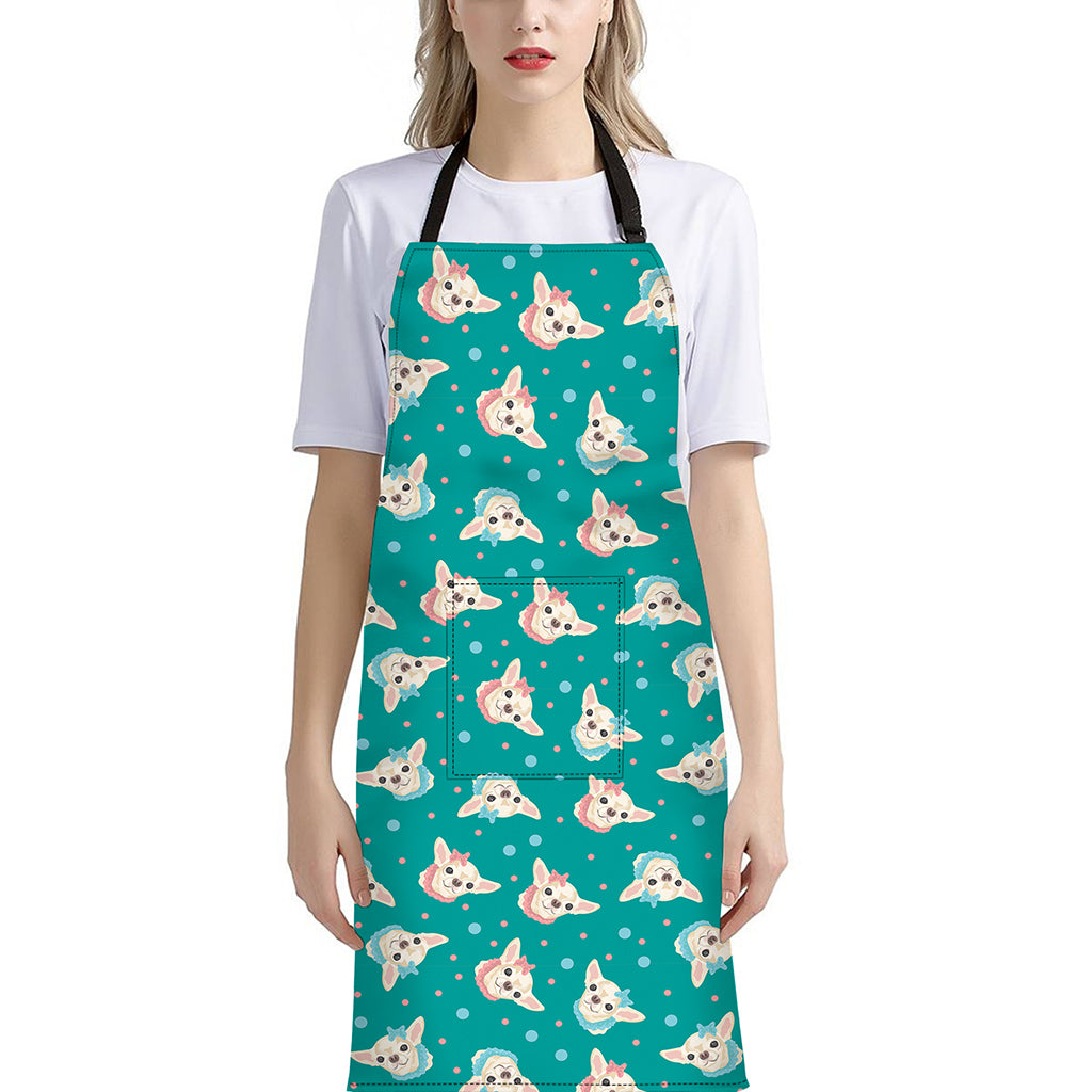 Chihuahua Puppy Pattern Print Bib Apron With Pocket