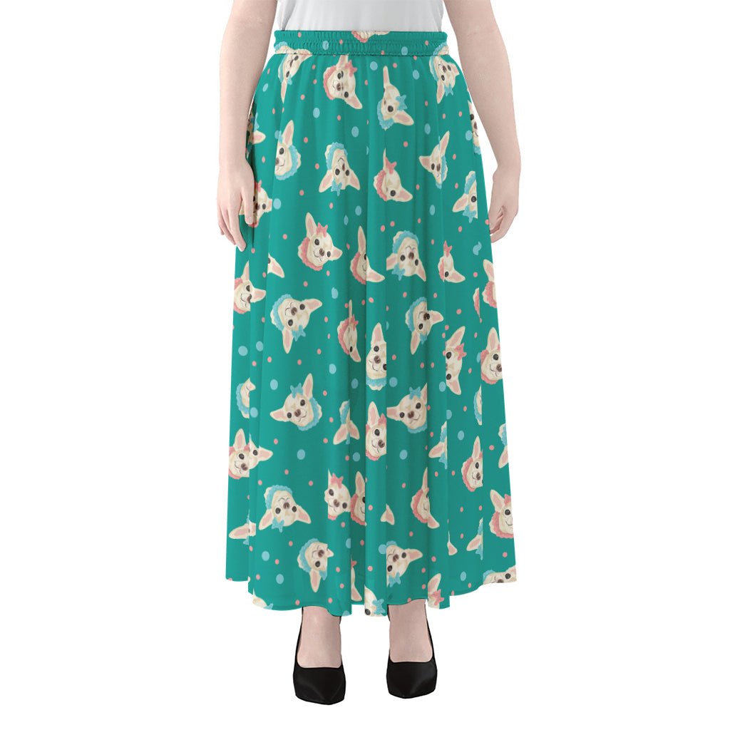 Chihuahua Puppy Pattern Print Chiffon Maxi Skirt