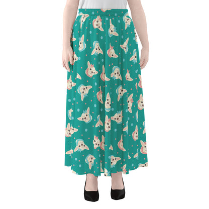 Chihuahua Puppy Pattern Print Chiffon Maxi Skirt