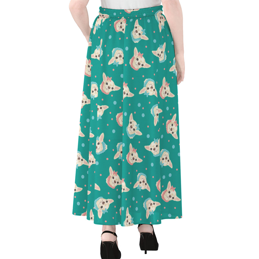Chihuahua Puppy Pattern Print Chiffon Maxi Skirt