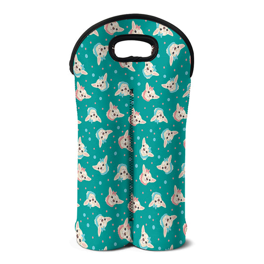 Chihuahua Puppy Pattern Print Double Neoprene Wine Tote