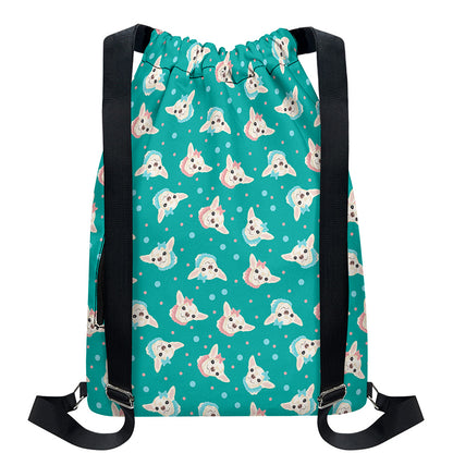 Chihuahua Puppy Pattern Print Drawstring Backpack