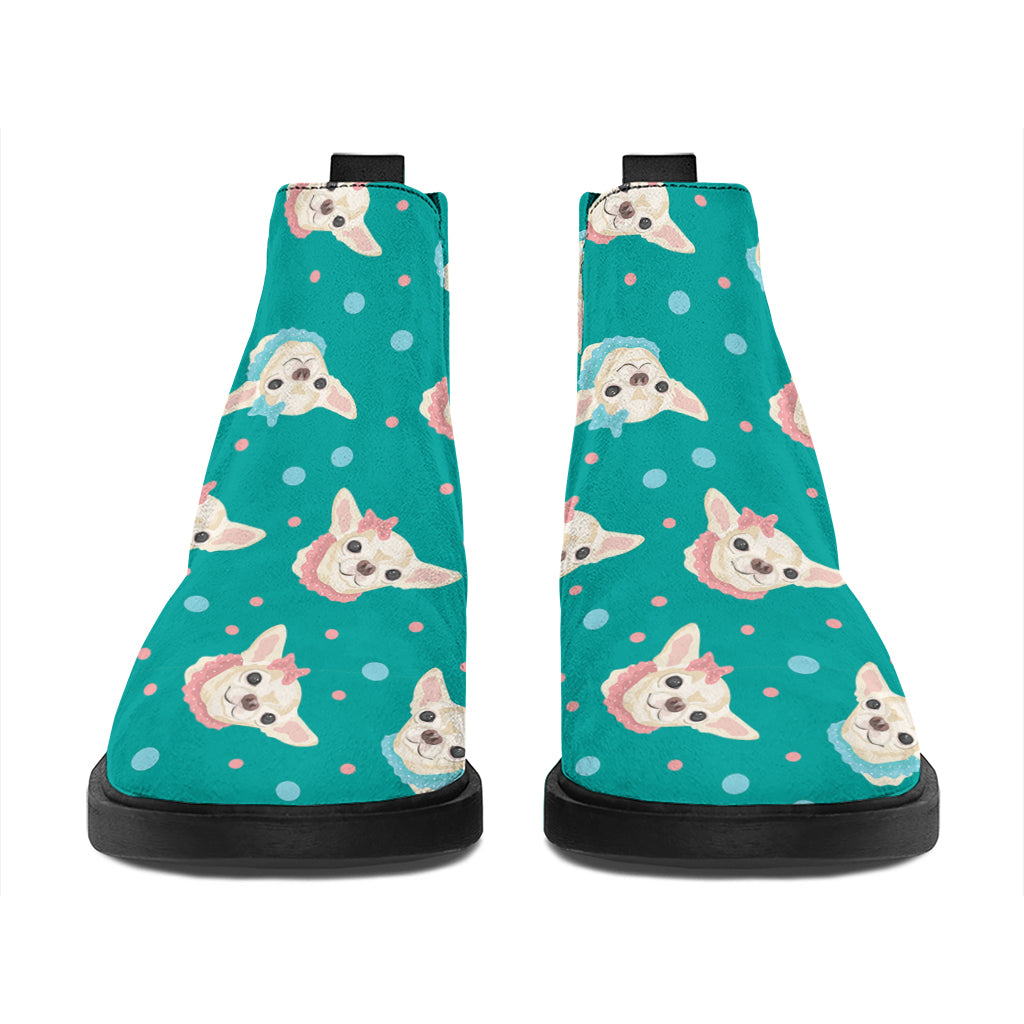 Chihuahua Puppy Pattern Print Flat Ankle Boots