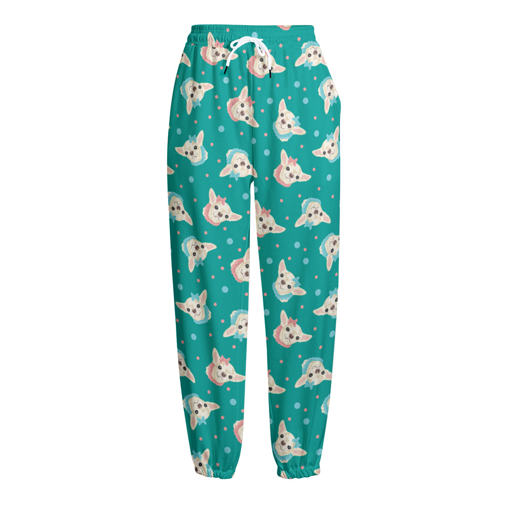 Chihuahua Puppy Pattern Print Fleece Lined Knit Pants