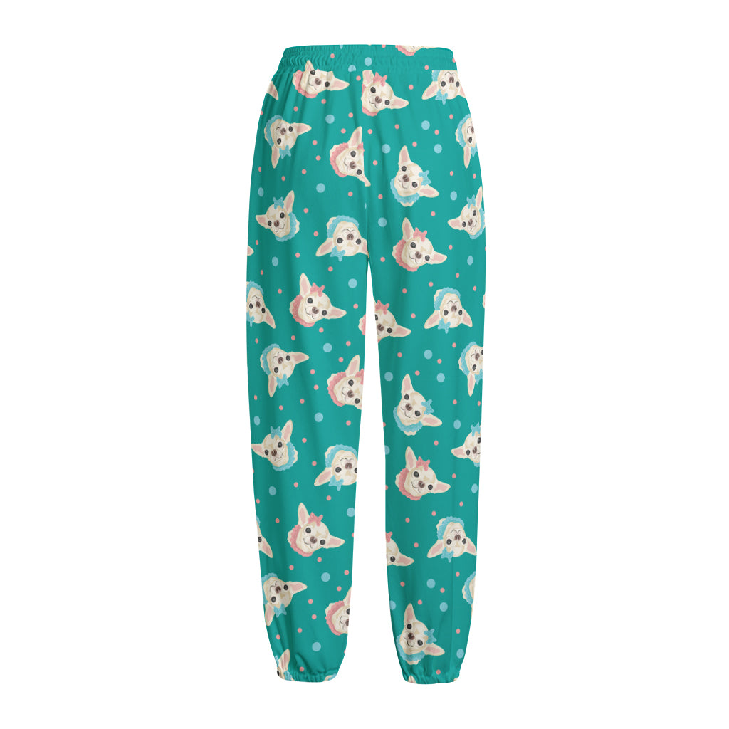 Chihuahua Puppy Pattern Print Fleece Lined Knit Pants