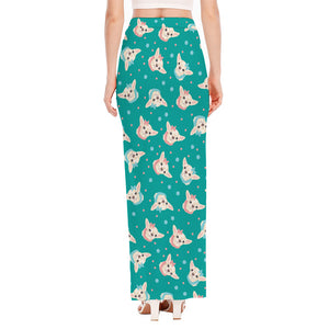 Chihuahua Puppy Pattern Print High Slit Maxi Skirt