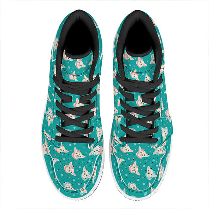 Chihuahua Puppy Pattern Print High Top Leather Sneakers