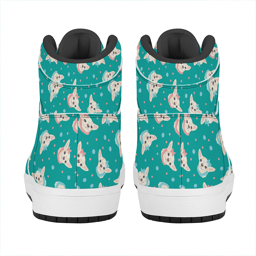 Chihuahua Puppy Pattern Print High Top Leather Sneakers