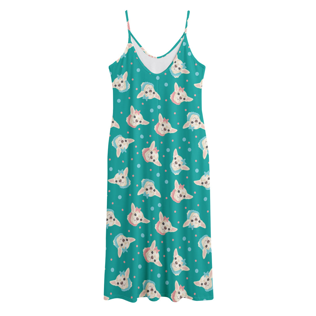 Chihuahua Puppy Pattern Print Jersey Midi Cami Dress