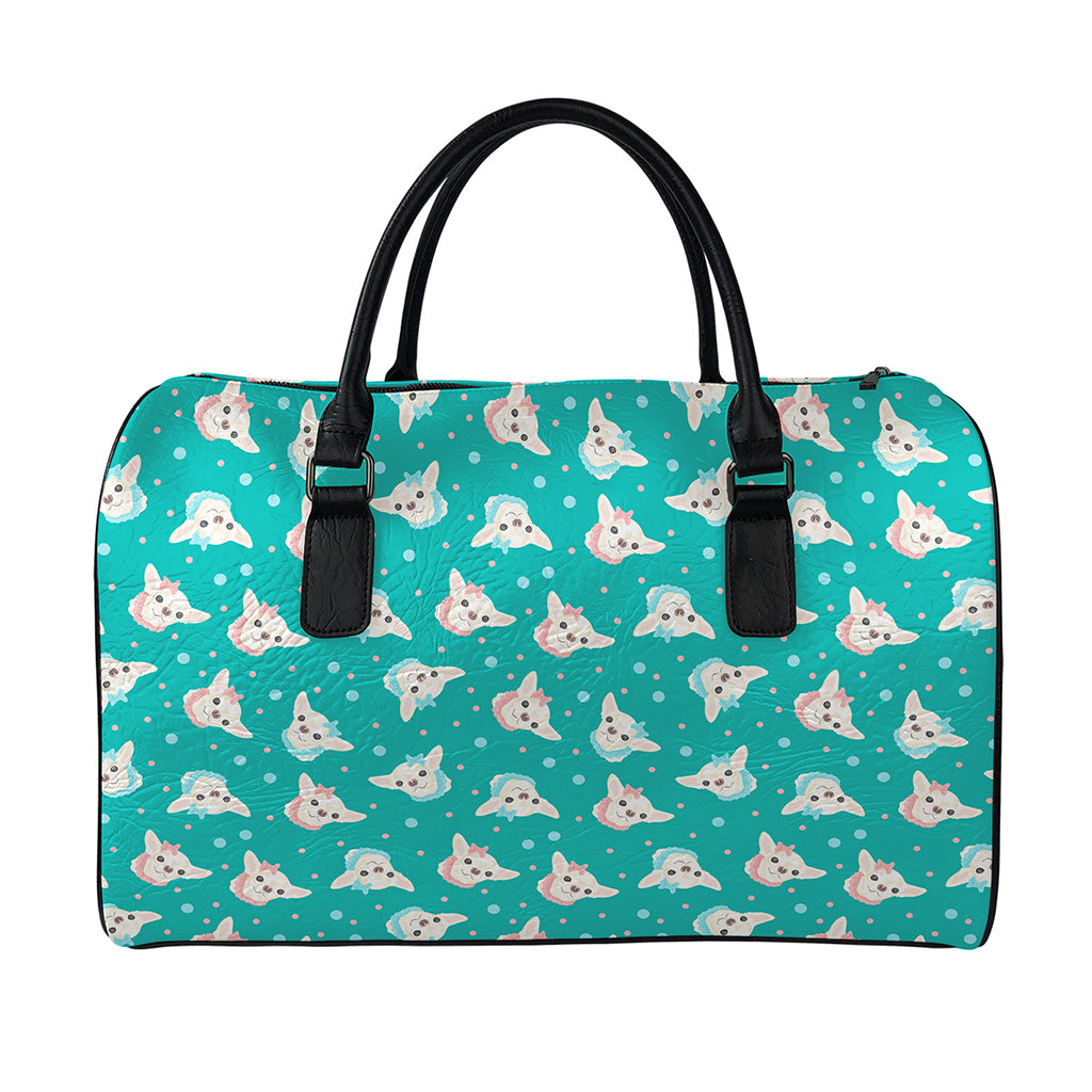 Chihuahua Puppy Pattern Print Leather Duffle Bag