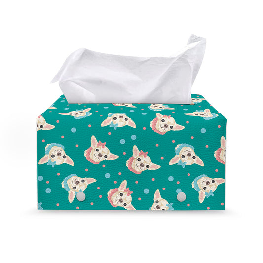 Chihuahua Puppy Pattern Print Leather Tissue Box Cover