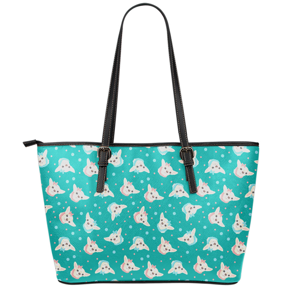 Chihuahua Puppy Pattern Print Leather Tote Bag