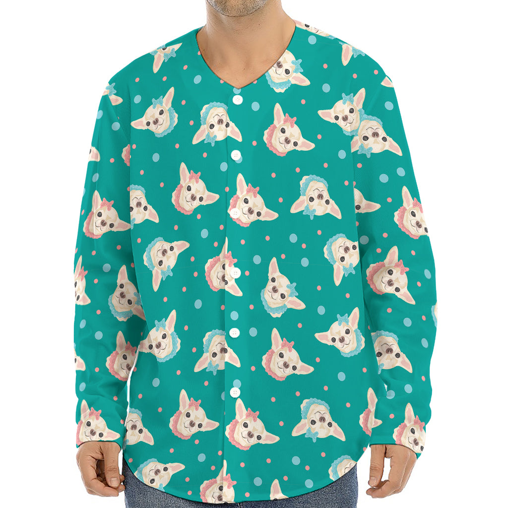 Chihuahua Puppy Pattern Print Long Sleeve Baseball Jersey