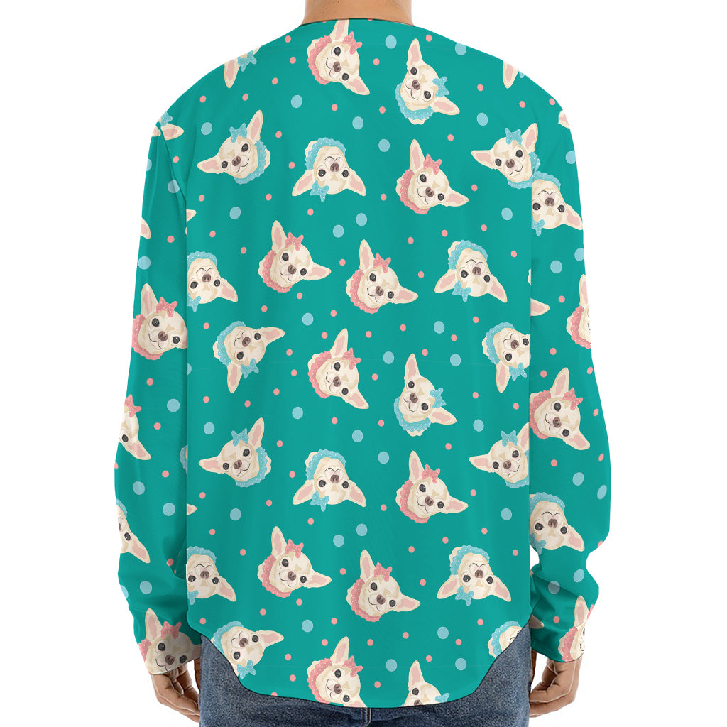 Chihuahua Puppy Pattern Print Long Sleeve Baseball Jersey