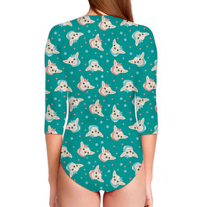 Chihuahua Puppy Pattern Print Long Sleeve Swimsuit