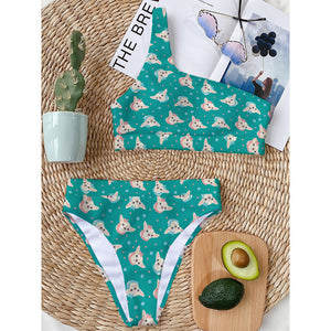 Chihuahua Puppy Pattern Print One Shoulder Bikini Top