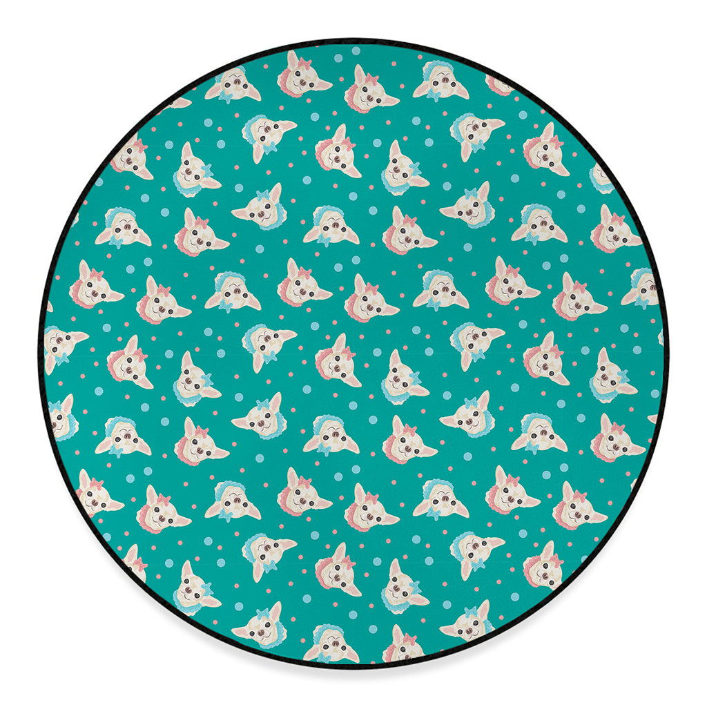 Chihuahua Puppy Pattern Print Round Floor Mat