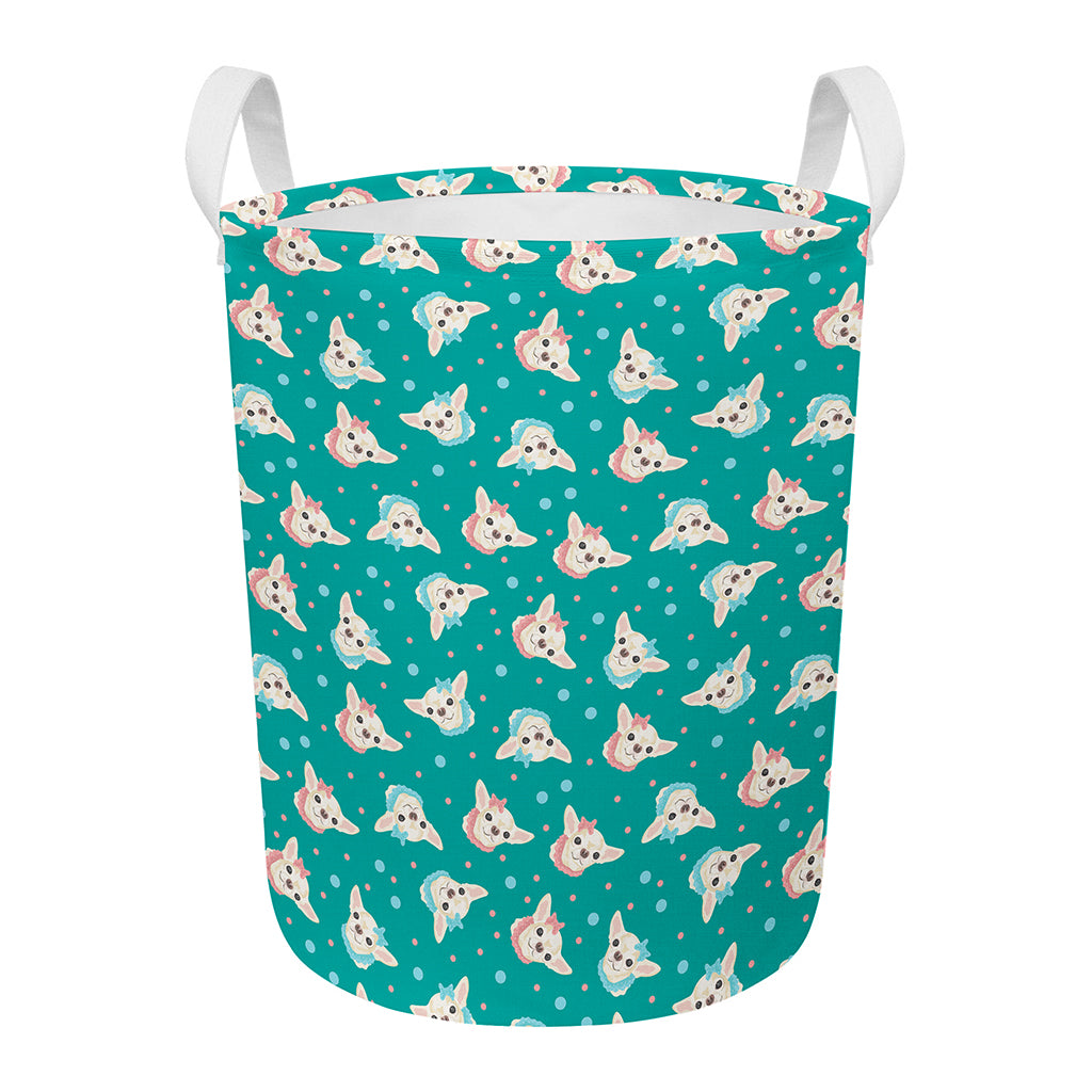 Chihuahua Puppy Pattern Print Round Laundry Basket