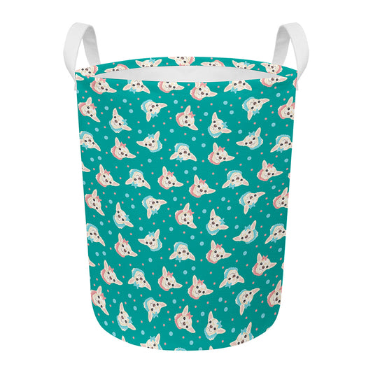 Chihuahua Puppy Pattern Print Round Laundry Basket