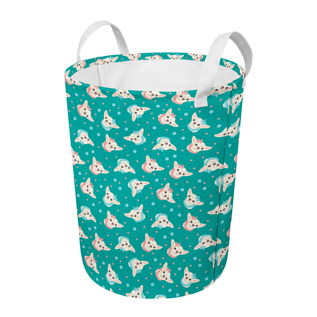 Chihuahua Puppy Pattern Print Round Laundry Basket