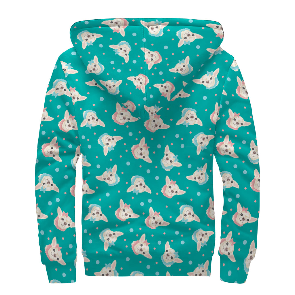 Chihuahua Puppy Pattern Print Sherpa Lined Zip Up Hoodie