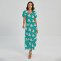 Chihuahua Puppy Pattern Print Short Sleeve Maxi Dress
