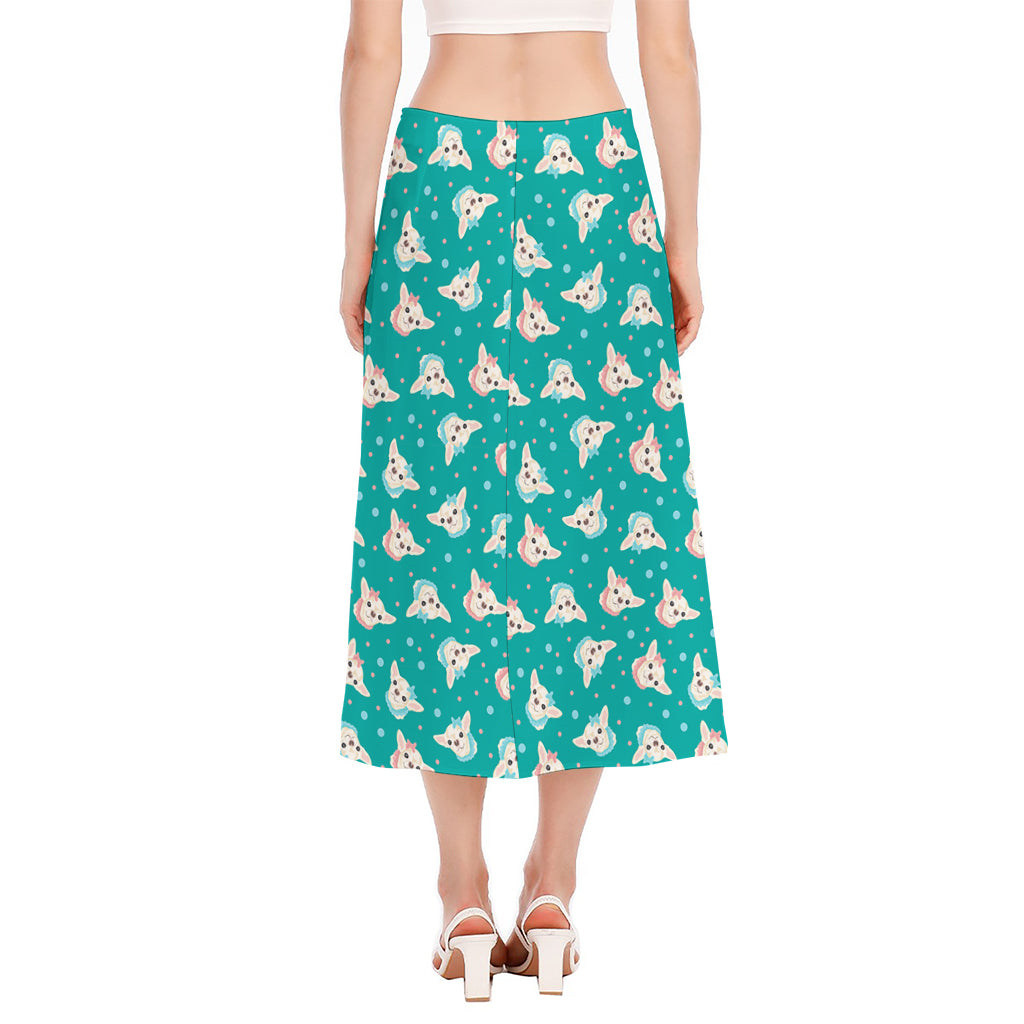 Chihuahua Puppy Pattern Print Side Slit Midi Skirt